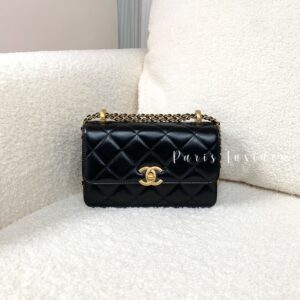 Chanel 19cm Double Gold Ball Flag Bag Black With Gold Inner Color As2615