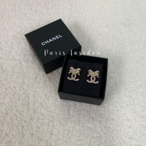 Chanel CC Logo Ribbon Earrings Light GHW