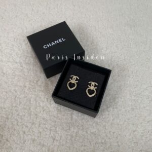 Chanel CC Logo Heart Earrings Light GHW