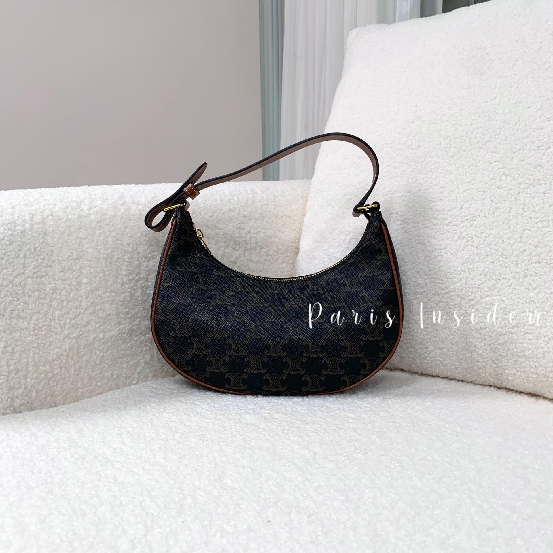 Celine Ava Triomphe Logo Bag Tan