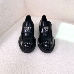 Prada Chocolate Brushed Leather Loafers - Black 黑