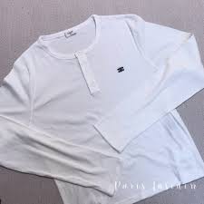 CELINE HOMME Ribbed Cotton-Jersey Henley T-Shirt – off-white 白 - Paris Insider HK limited