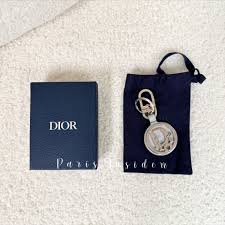 Christian Dior Key Ring Grey Grained Calfskin With Dior Oblique Signature - Paris Insider HK limited