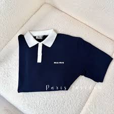 Miu Miu Cotton Piqué Polo Shirt Navy - Paris Insider HK limited