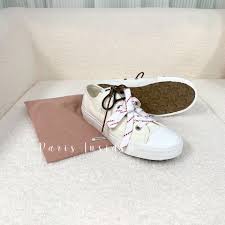 Miu Miu Ivory Washed Denim Sneakers - Paris Insider HK limited